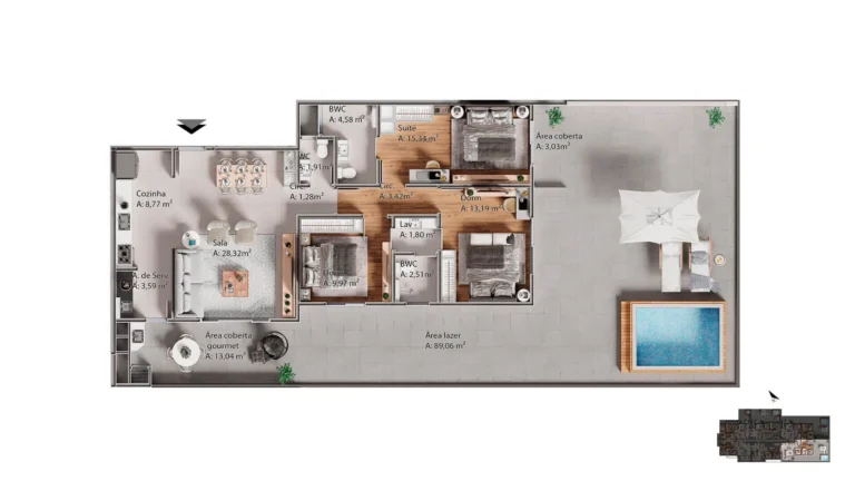 terraço 3 dorms - tipo 02